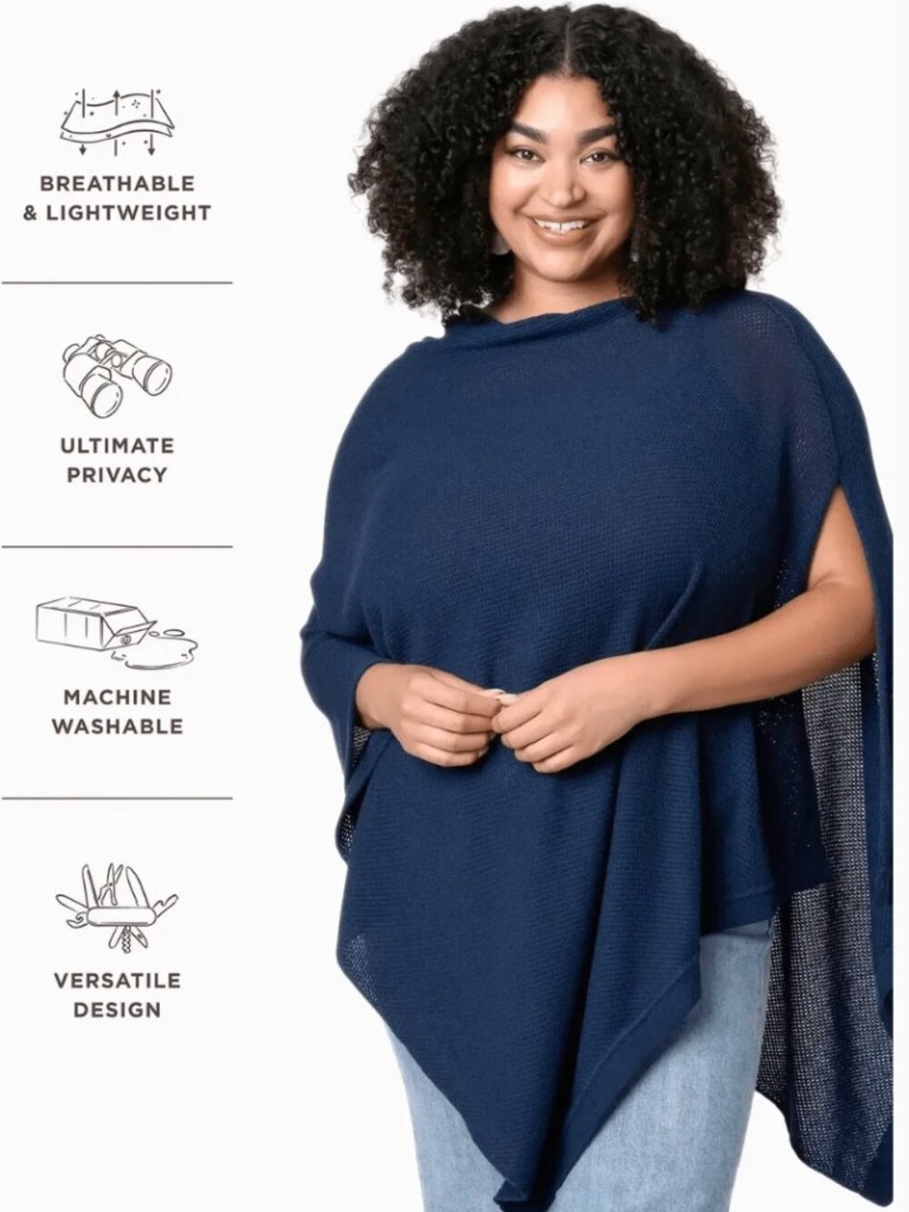 Cocoon+ by AMMA Nursing Cover in Navy Plus Size Poncho Wrap Shawl